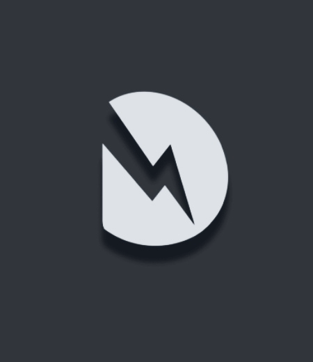 A logo with a lightning bolt and a 'D'