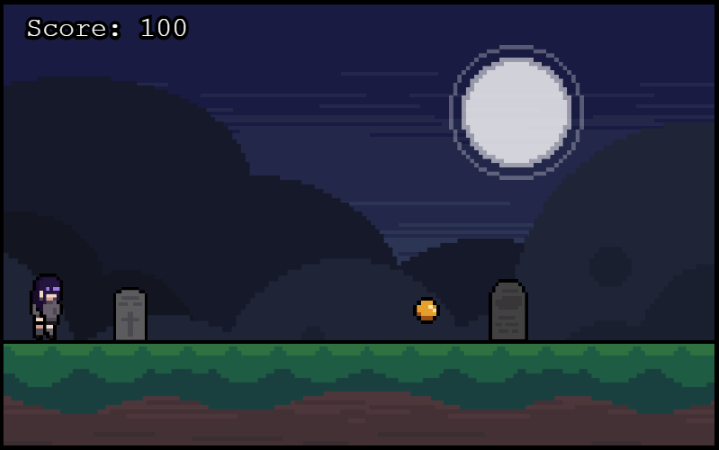 A screenshot a girl jumping over graves