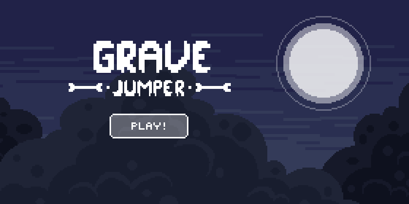 A start screen with the words 'Grave Jumper' and 'start'