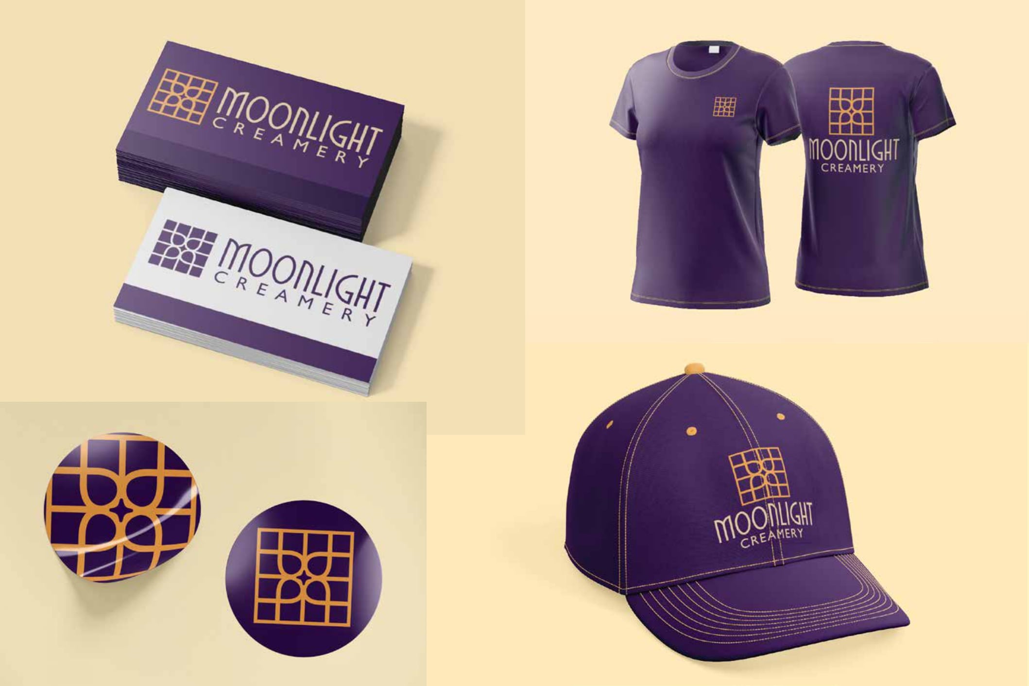 Products with the finialized Moonlight Creamery logo