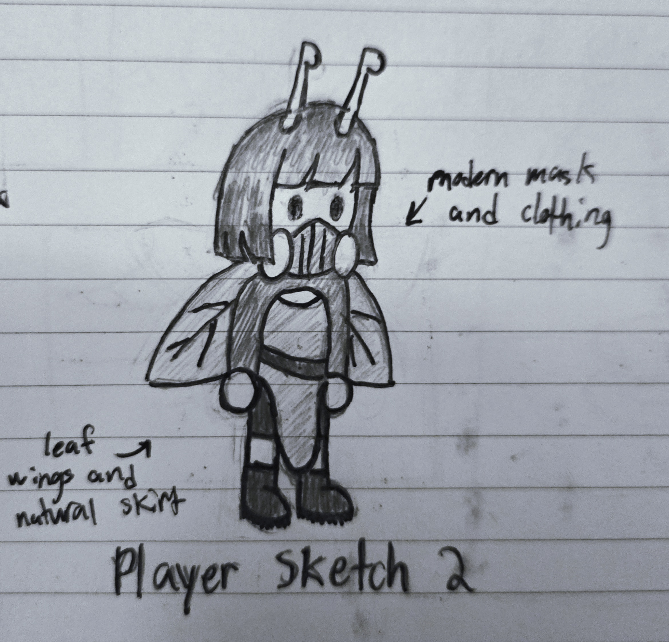 A sketch of a cartoon player character